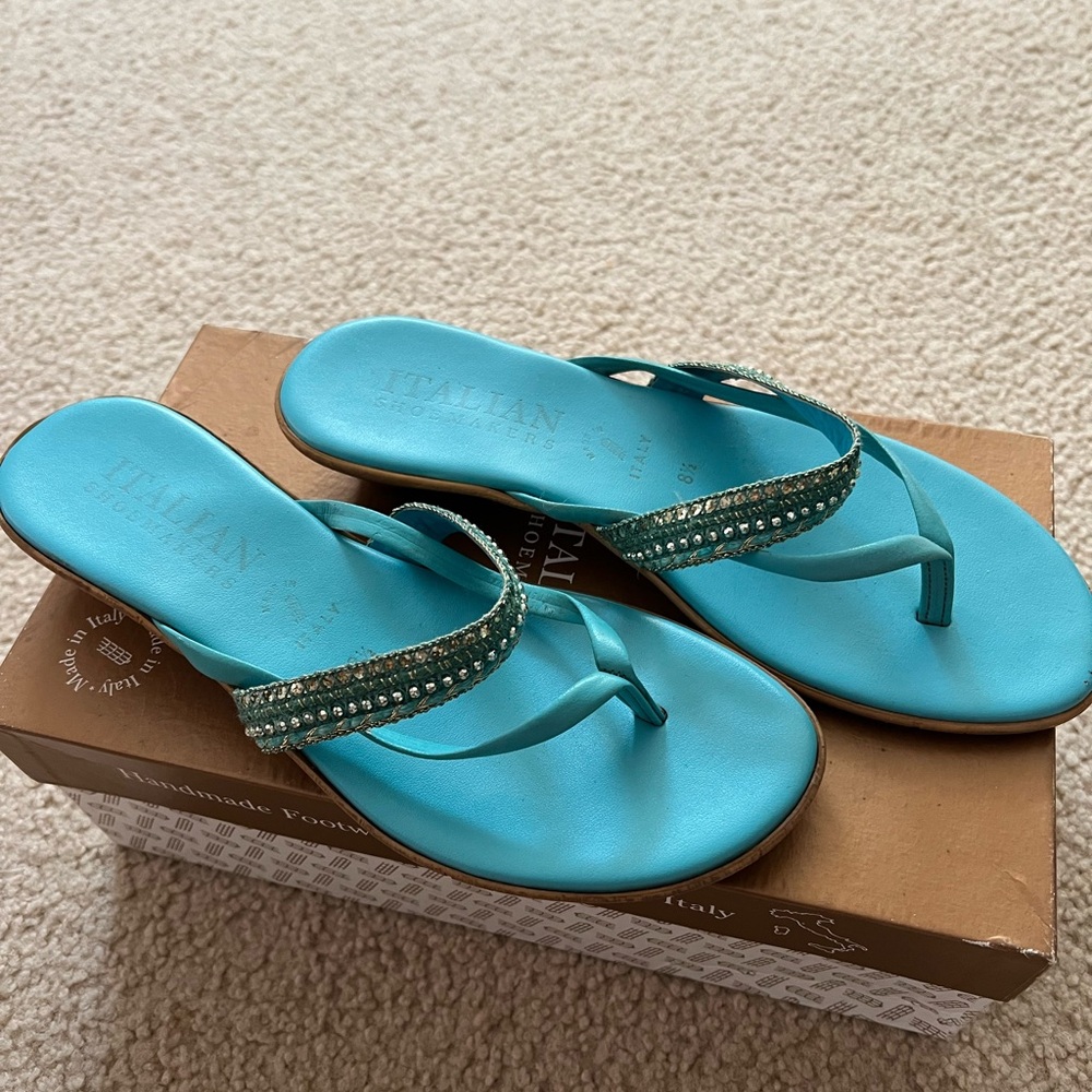 Italian Shoemakers Turquoise Sandals with Rhinestones
